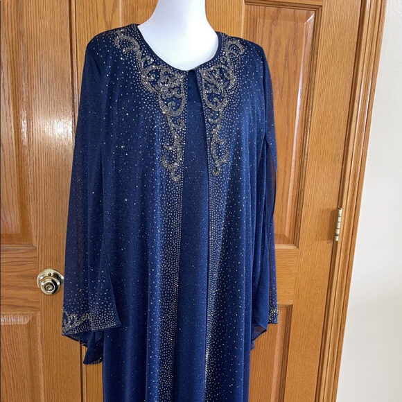 Formal Dress Plus Sizes 16W 18W 22W 24W Long Sleeves Navy Beaded Kaftan Maxi NEW - Picture 5 of 14